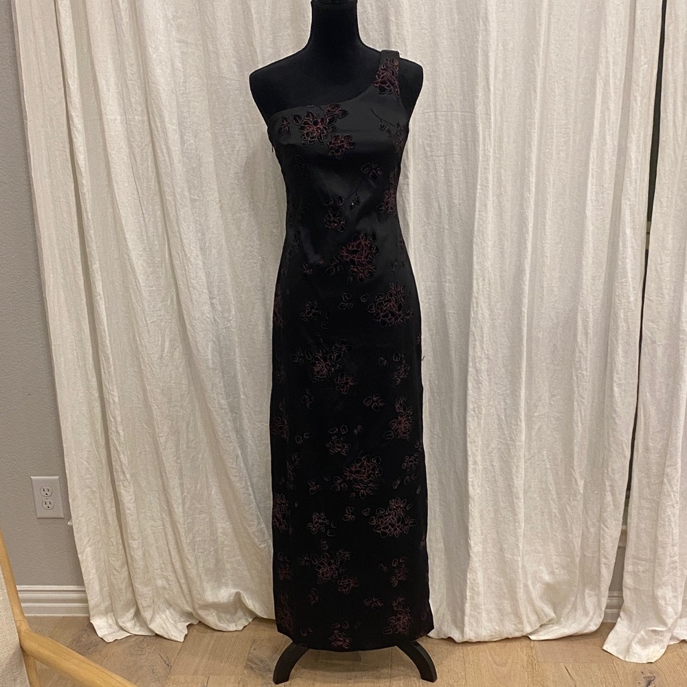 Rampage One Shoulder Black Dress with Red Floral Accents